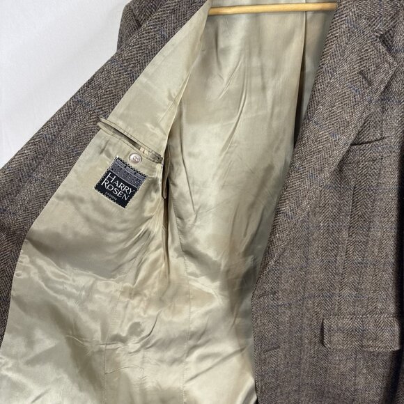 Samuelsohn Men 40 Herringbone Tweed Wool Blazer Brown Blue Windowpane Vintage - Picture 8 of 10